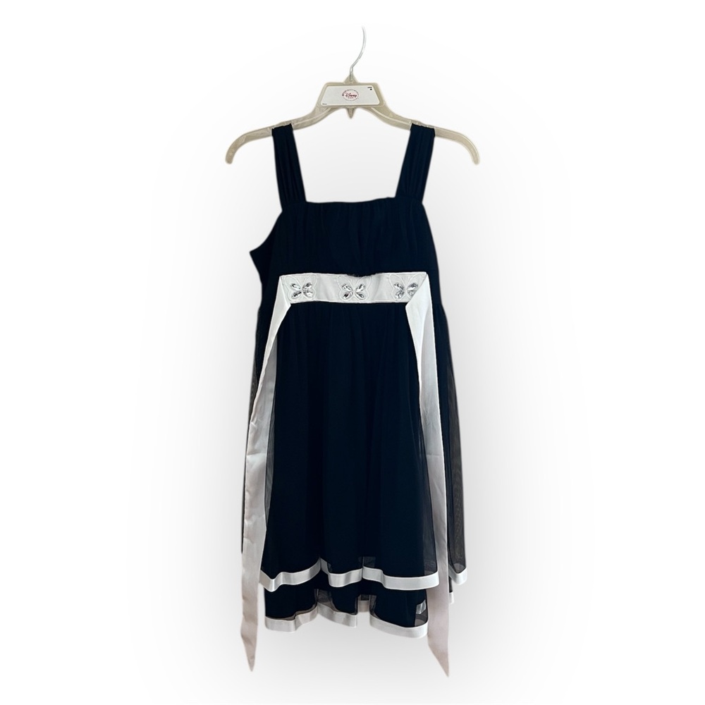 🔳MY MICHELLE: Girl size 16, black tool poofy formal sleeveless dress w/tie🔳